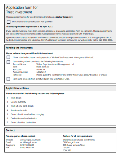 trust investment application form template