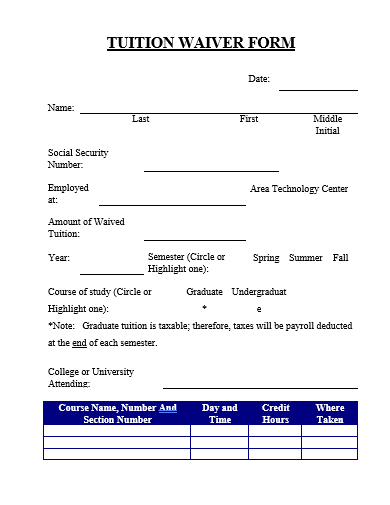 tuition waiver form template