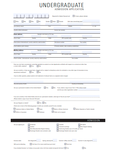 undergraduate admission application template