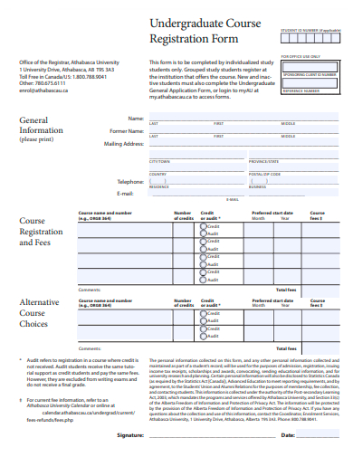 undergraduate course registration form template