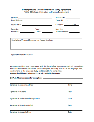 undergraduate directed individual study agreement template