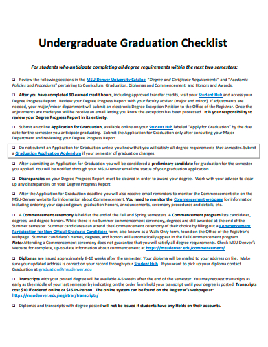 undergraduate graduation checklist template