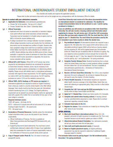 undergraduate student enrollment checklist template