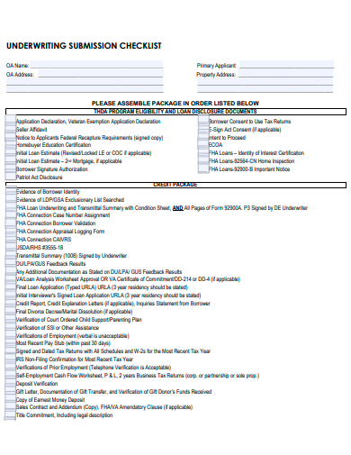 underwriting submission checklist template