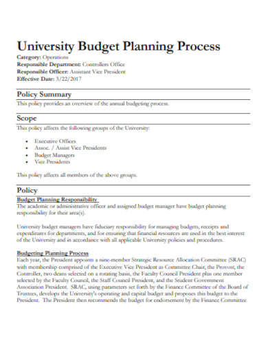 university budget planning template