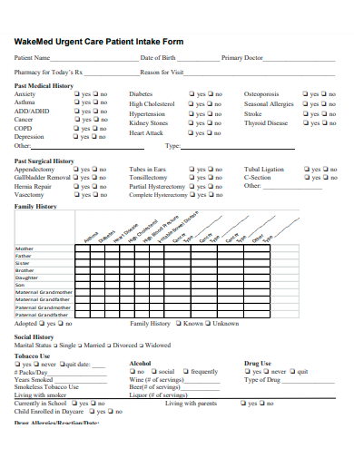 urgent care patient intake form template