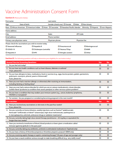 vaccine administration consent form template