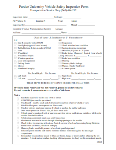 vehicle safety inspection form