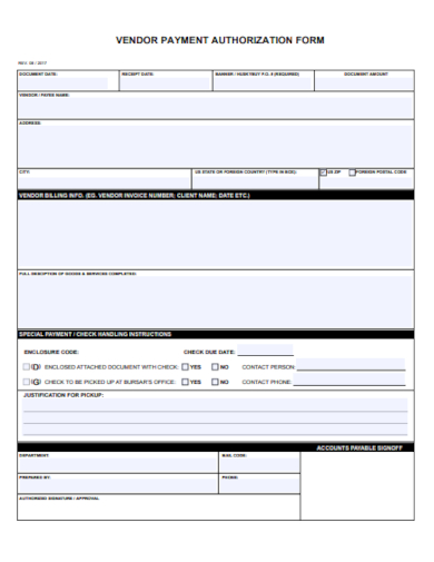 vendor payment authorization form
