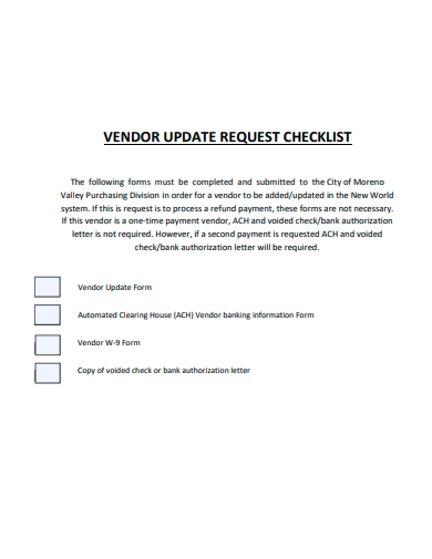 vendor update request checklist template