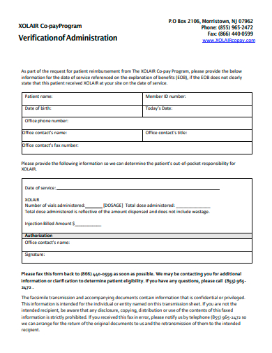 verification of administration form template
