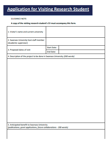 visiting research student application template