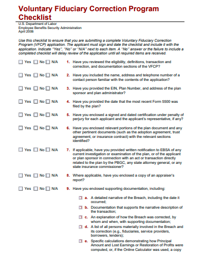 voluntary correction program checklist template