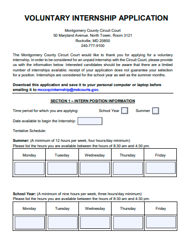 voluntary internship application template