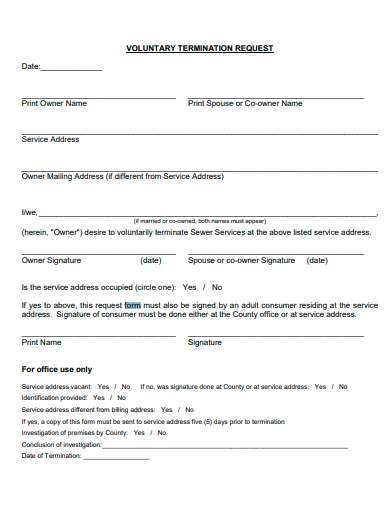 voluntary termination request form template