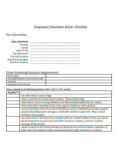 volunteer driver checklist template