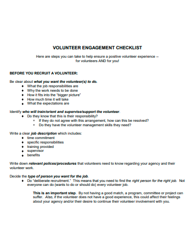 volunteer engagement checklist template