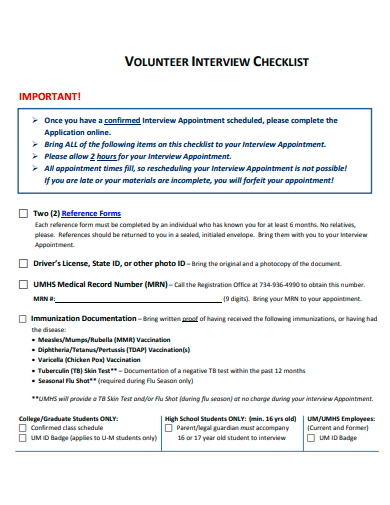 volunteer interview checklist template