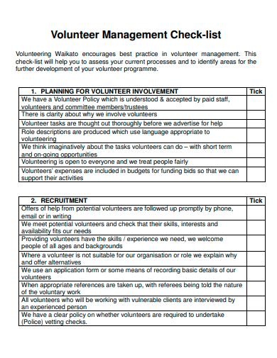 volunteer management checklist template