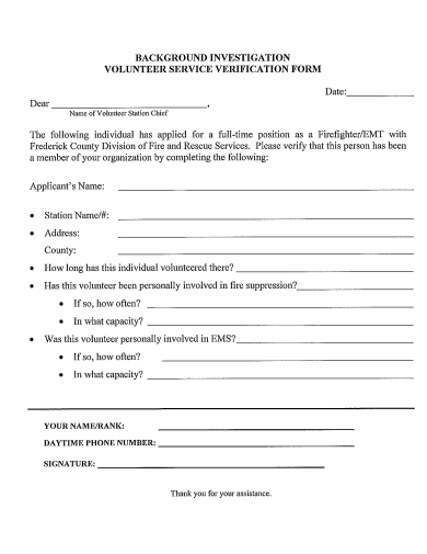 volunteer service verification form template