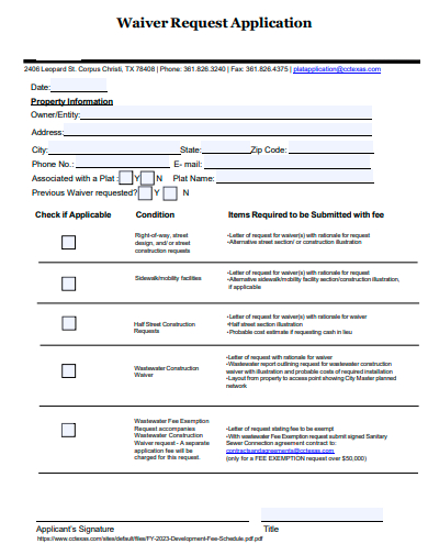 waiver request application template