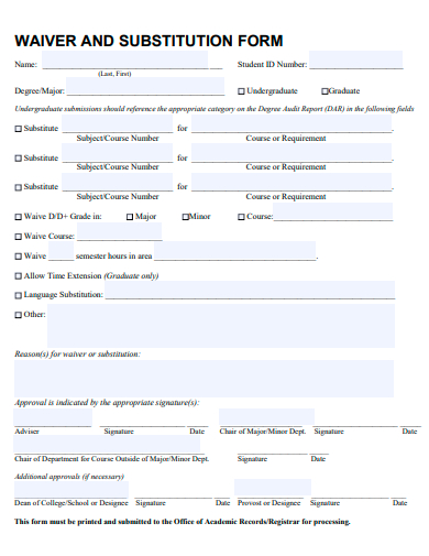 waiver and substitution form template