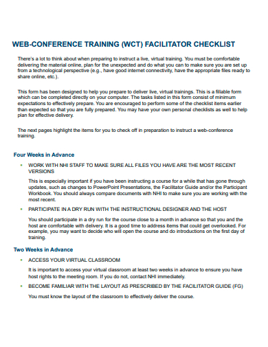 web conference training facilitator checklist template