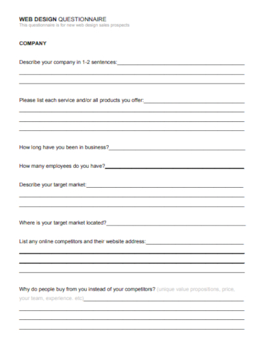 web design questionnaire form