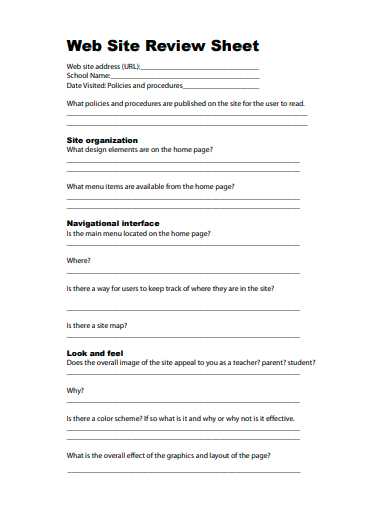 web site review sheet template