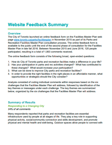 website feedback summary template