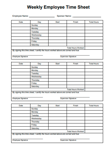 weekly employee time sheet template