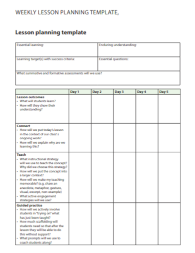 weekly lesson planning