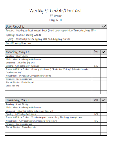 weekly scheduling checklist