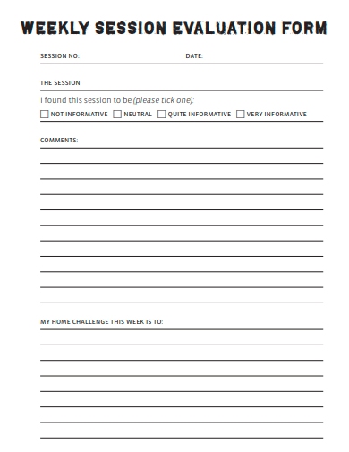 weekly session evaluation form template