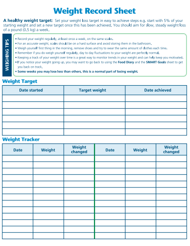 weight record sheet template