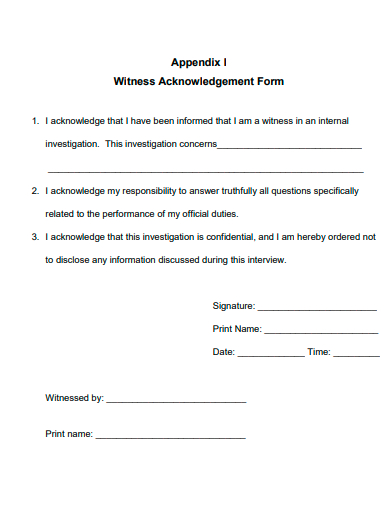 witness acknowledgement form template