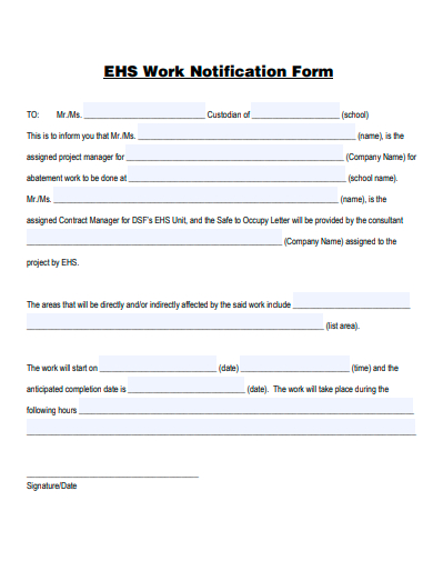 work notification form template