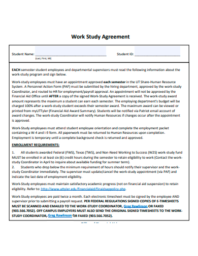 work study agreement template