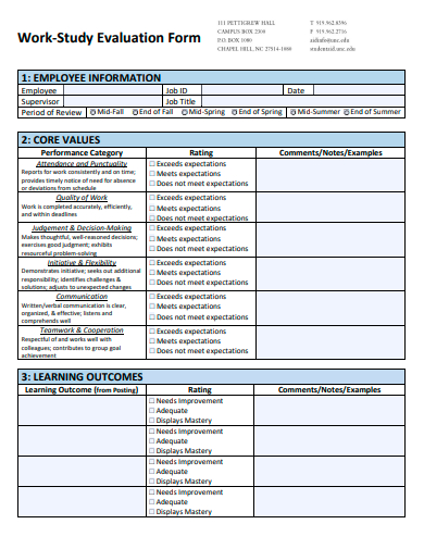 work study evaluation form template