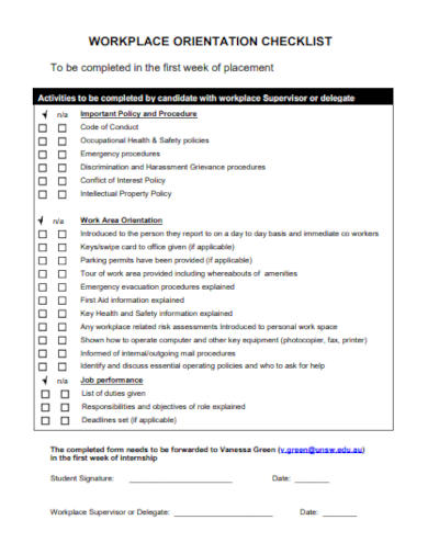 workplace orientation checklist