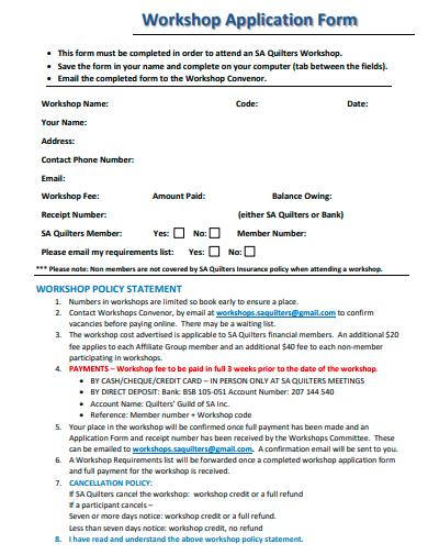 workshop application form template