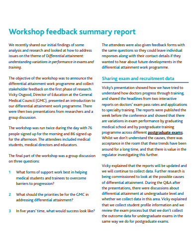 workshop feedback summary report template