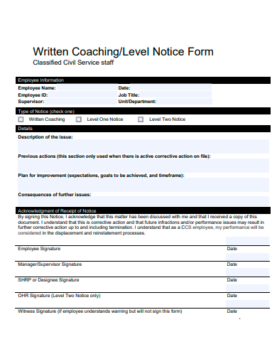 written coaching level notice form template