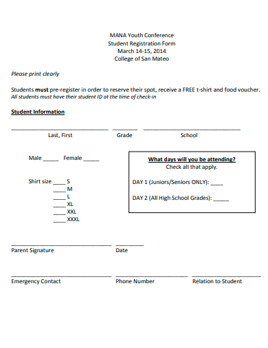 youth conference student registration form template