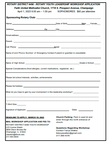 youth leadership workshop application template