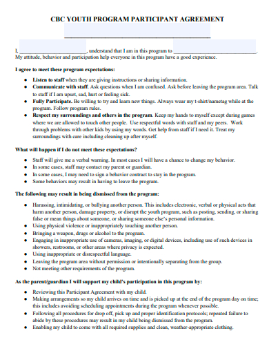 youth program participant agreement template