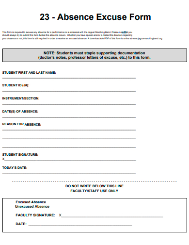 absence excuse form template