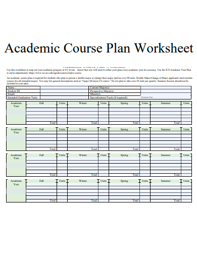 academic course plan worksheet template