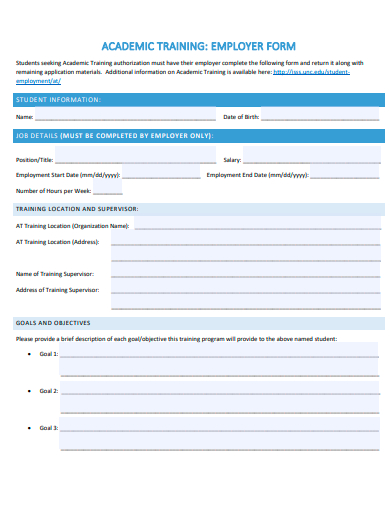 academic training employer form template