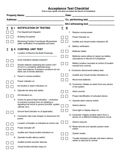 acceptance test checklist template